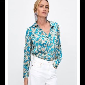 Zara Floral Print Satin Shirt